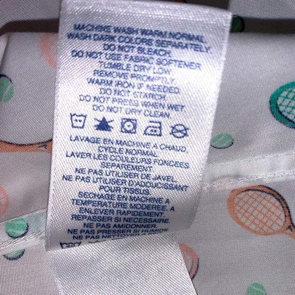 Lands end size 8 no iron supima button down sleeveless blouse tennis rackets - Picture 9 of 10